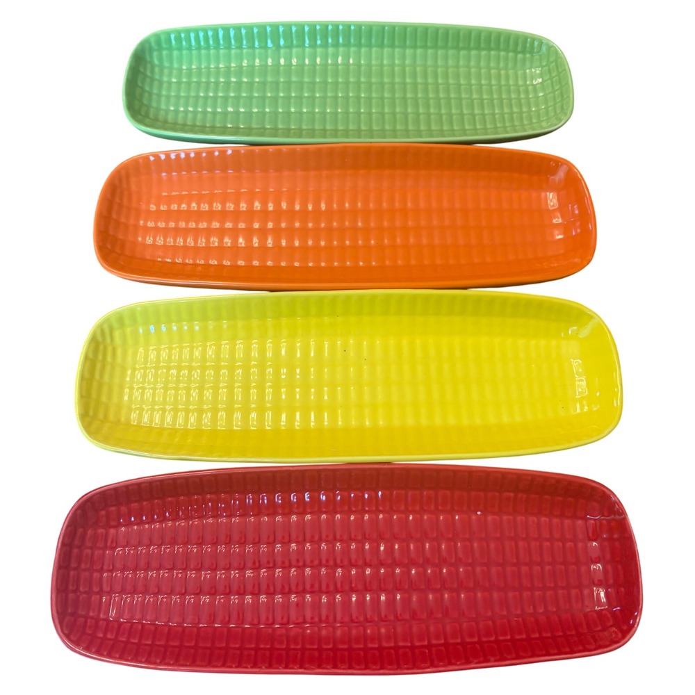 Tag Ceramic Corn On The Cob Holder Dish Set of 4 Bright Fiesta Style BBQ Summer